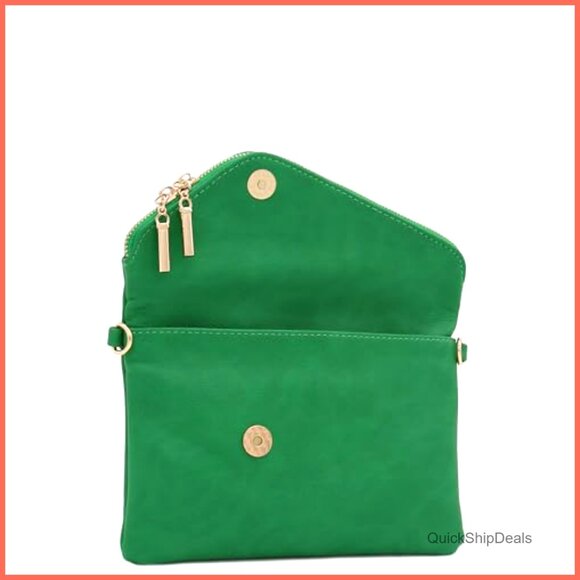Faux Leather Envelope Wristlet Clutch with Detachable Chain Strap